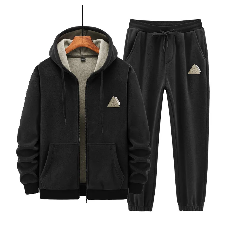 Winter Herren Woll-Hoodie-Hosen-Set, Plüsch Verdickter Warmer und Winddichter Sportanzug Herren Winter Plüsch-Hoodie Trainingsanzug 2-teiliges Set – Detail 6