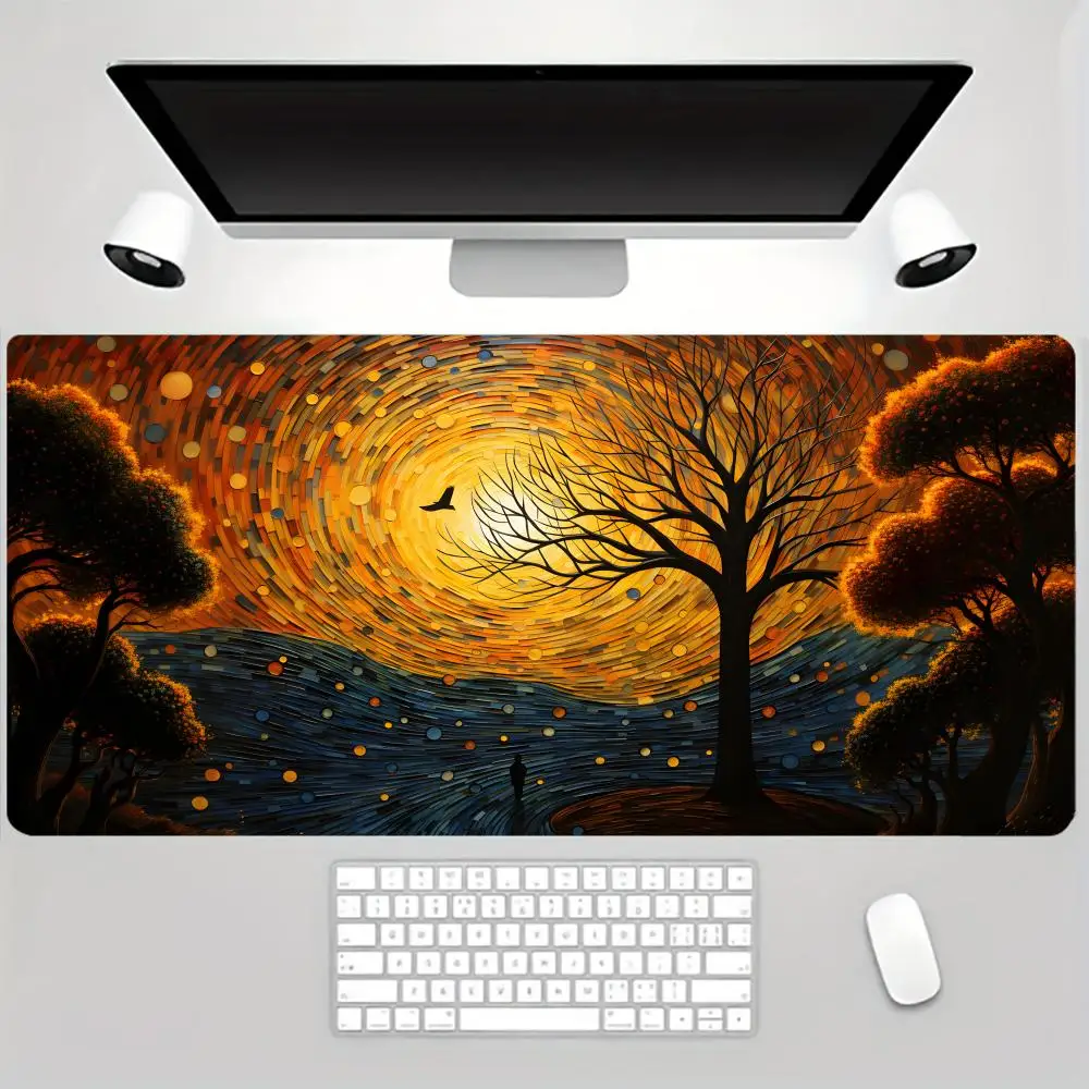 

Коврики для мыши XXL с аниме-пейзажем, аксессуары для компьютерных игр, резиновые нескользящие подушечки для стола, блокирующие края, идеально подходят для офисов и игр