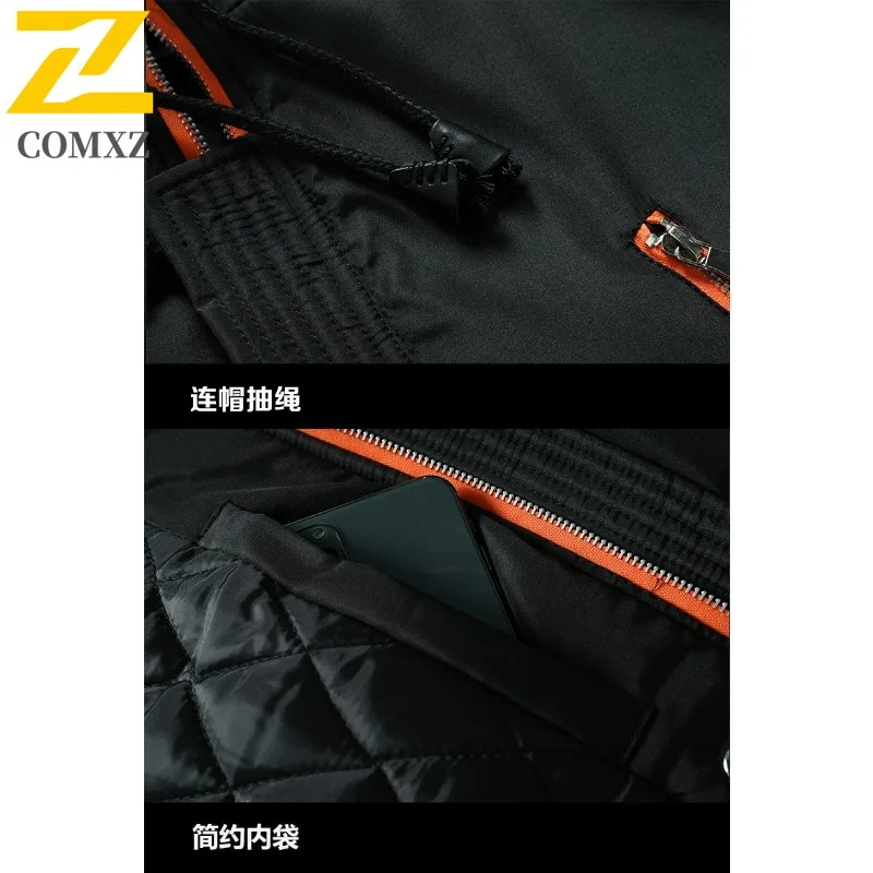 COMXZ 2025 New Men's Winter Mid-Long Cotton Jacket Korean Style Hooded Slim-Fit Thickened Warm Outerwear outdoor Street Dates​