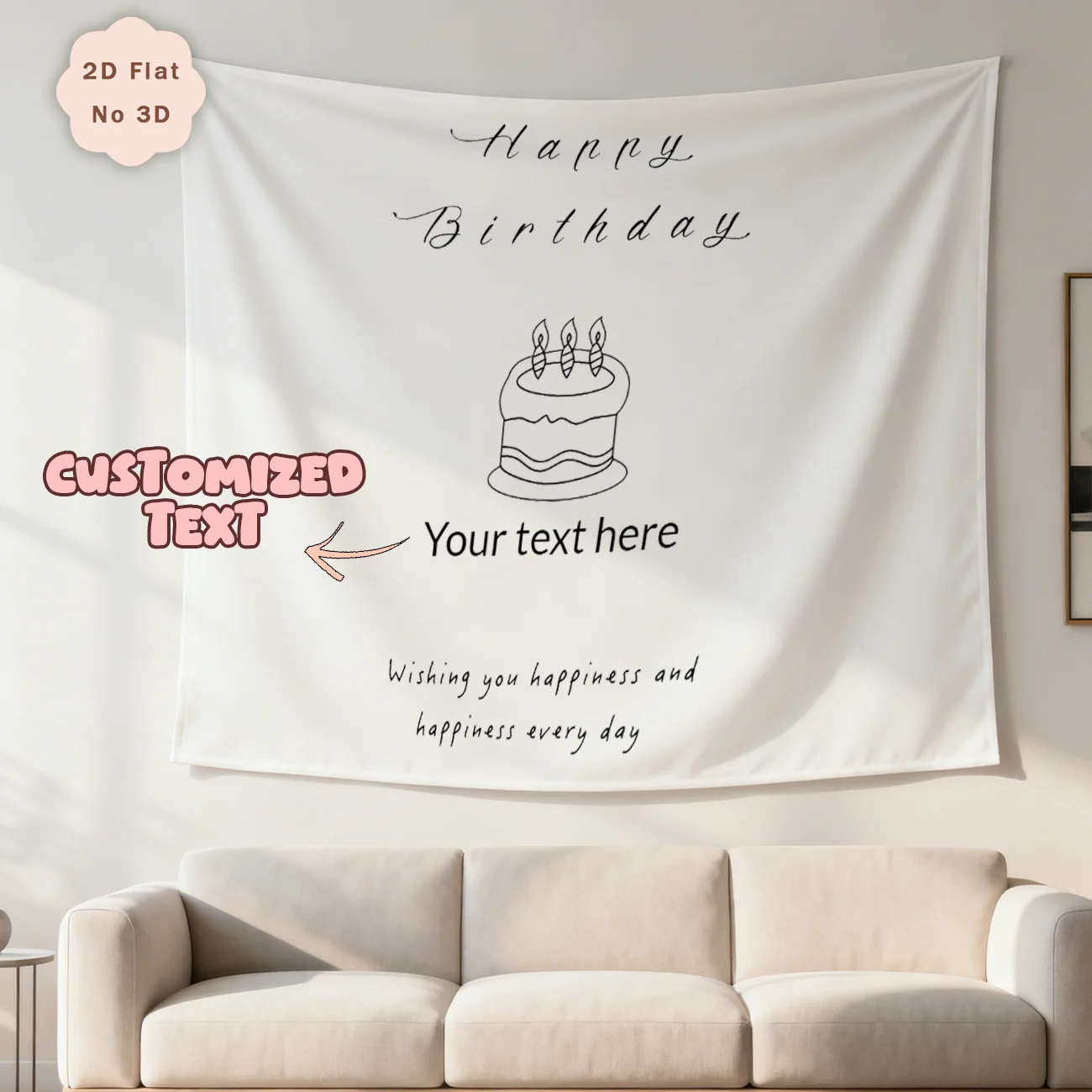 Custom Birthday Text Tapestry, Personalized Message Gift for Bedroom, Party and Celebration Decor