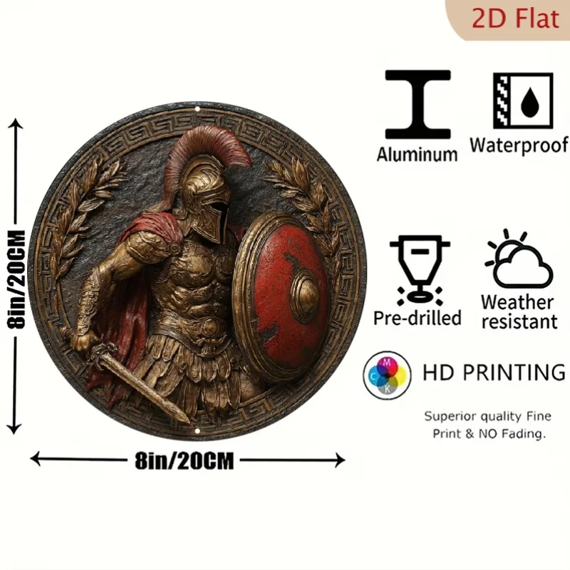 خمر المحارب اليوناني جدار الفن جولة معدن القصدير تسجيل 7.8 بوصة ديكور المنزل