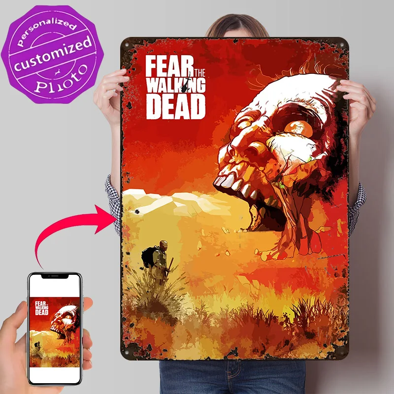 Fear the Walking Dead Poster Retro 3D Printed Metal Signs Customized Wall Hanging Gift for Decoration Living Room Decor Men Art