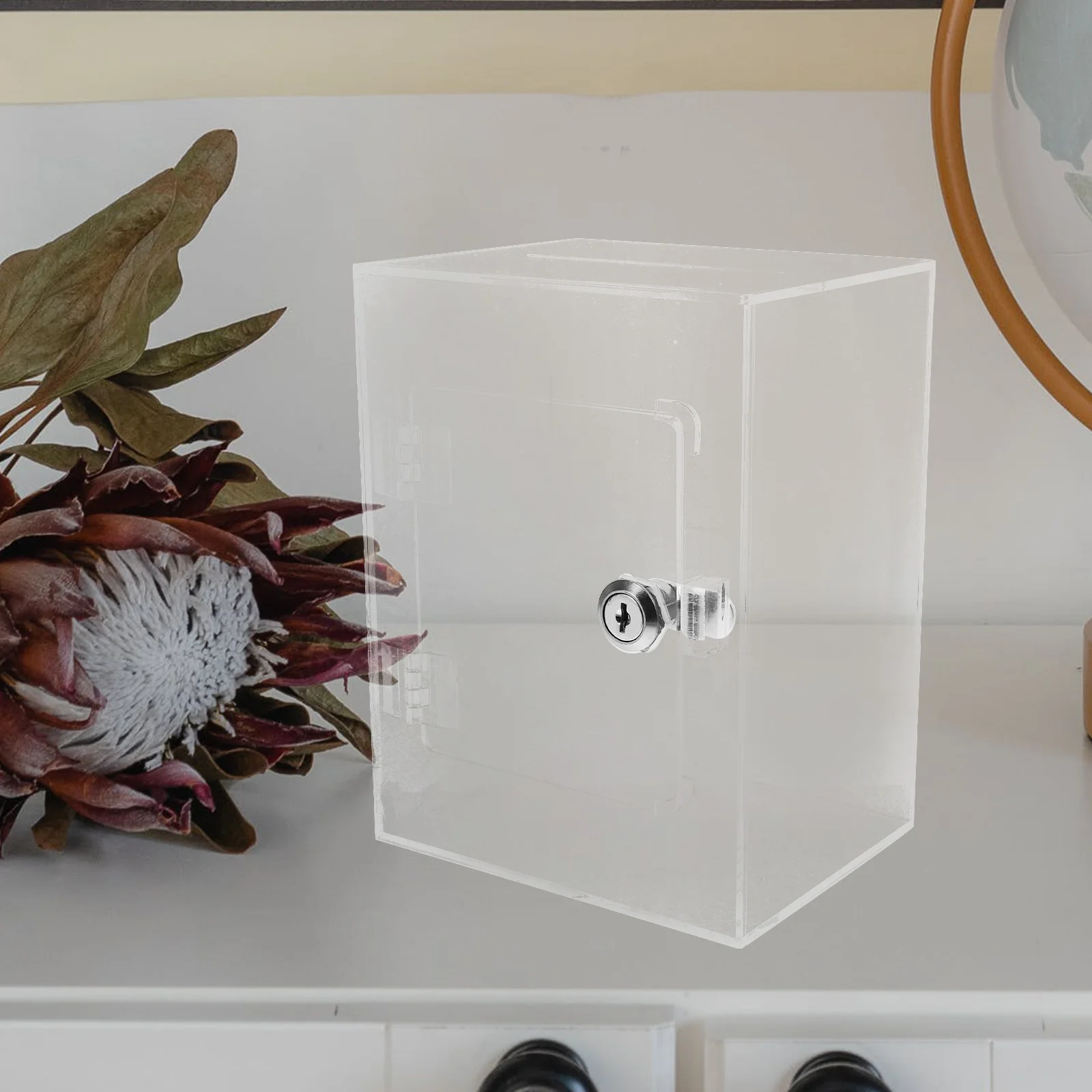 

Transparent Piggy Bank Kids Saving Box Clear Wallet Visual Design Money with Key Alloy Locking
