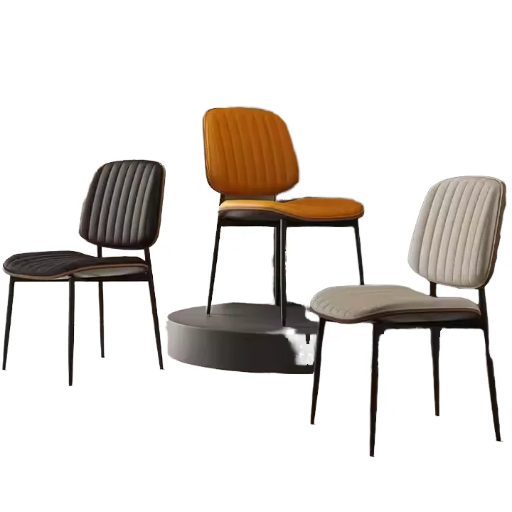 #Light Luxury Modern Faux Leather Iron Coffee Shop Dining Chair Minimalist Designer Curved Solid Wood Back