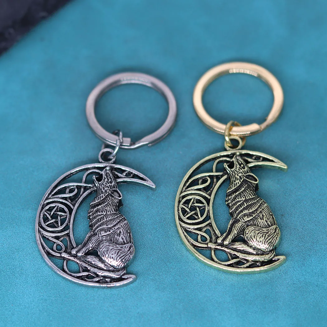 Punk Wolf Night Voices Moon Celtic Pendant Keychain Valknut Odin 's Symbol Of Norse Viking Key Chains Men Women Jewelry Gifts