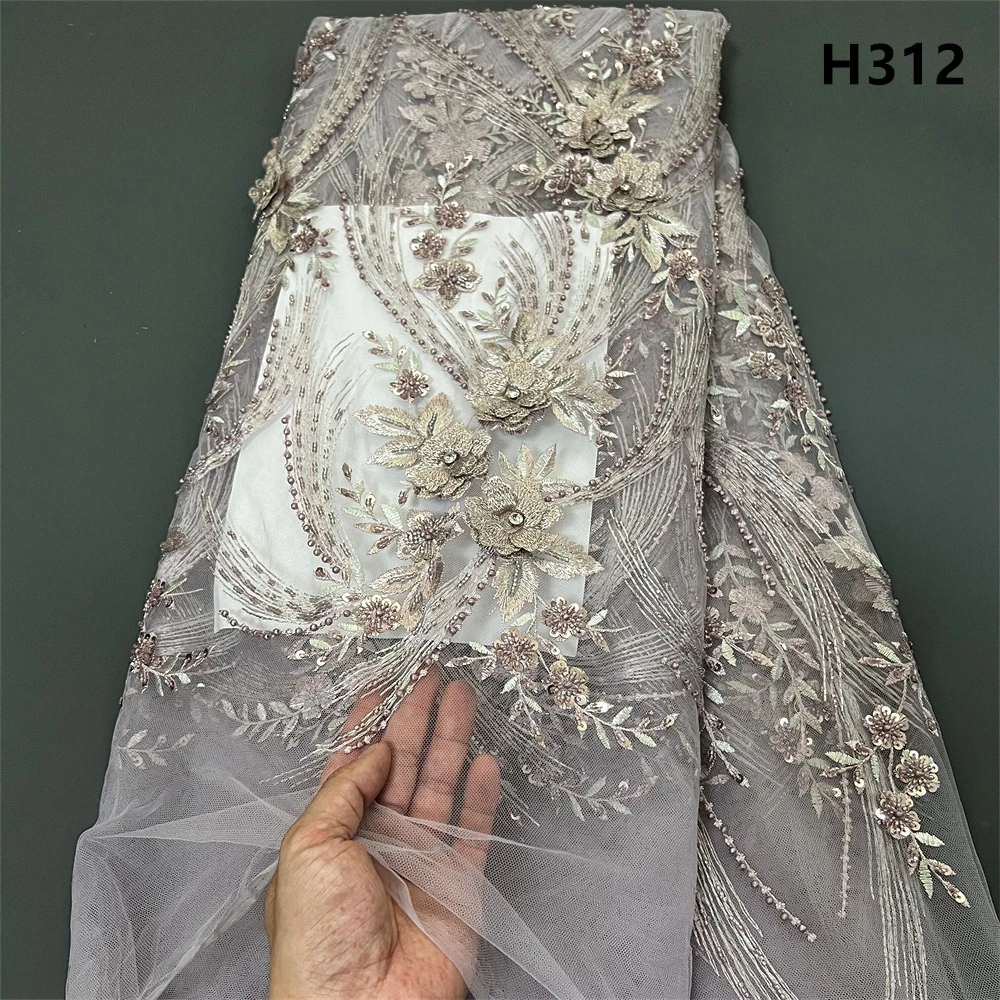 African Nigeria High Quality 2024 Sequins Embroidery Tulle Lace Fabric Wedding Party Guipure Dress Beads Stone 5Yards H312