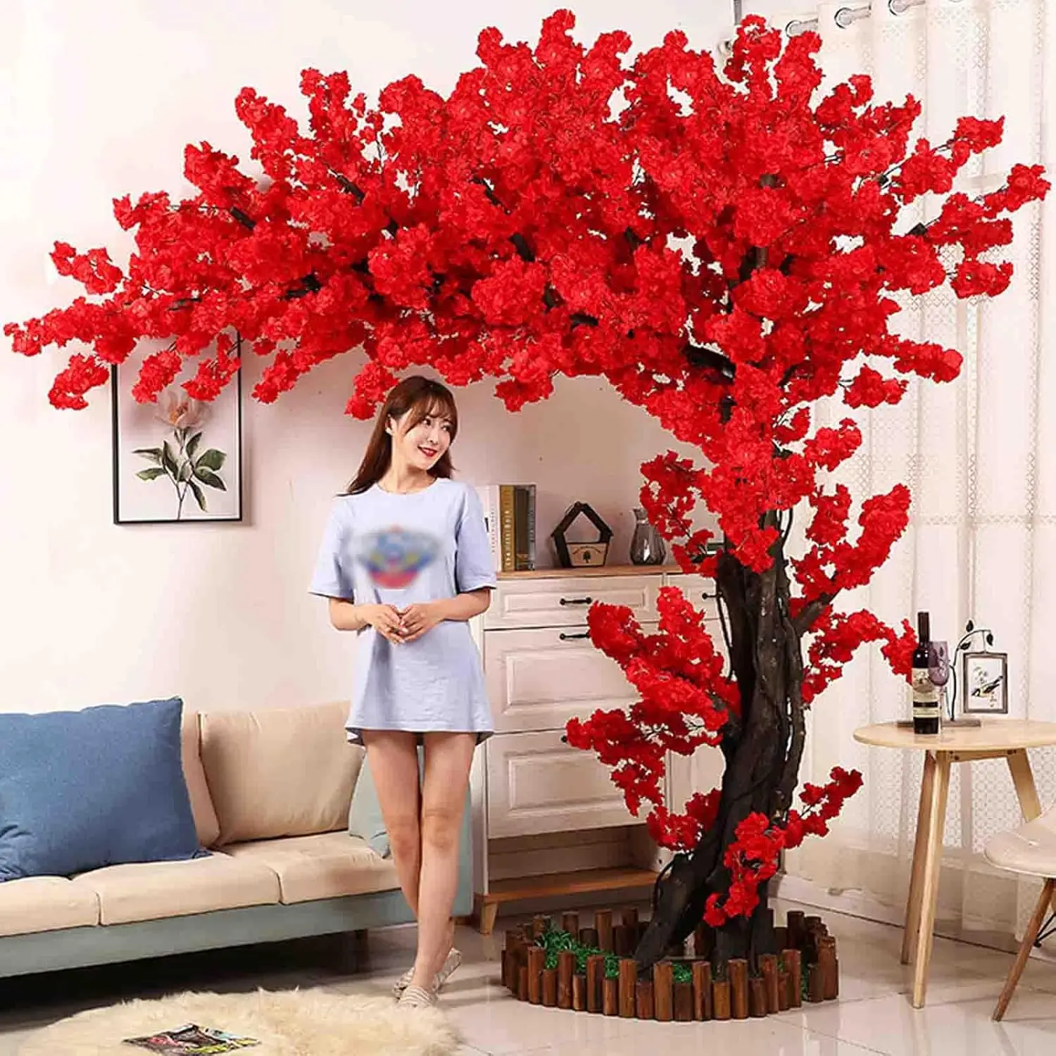 

Large Red Artificial Cherry Blossom Tree for Indoor Outdoor Decor - Wedding Party Restaurant Simulated Flower Arrangement