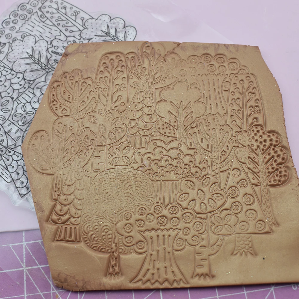 Polymer Clay Texture Stamp Sheets Cartoon Tree Pattern DIY Individual Design Embossing Art Clay Cutter Dostawa narzędzi ceramicznych