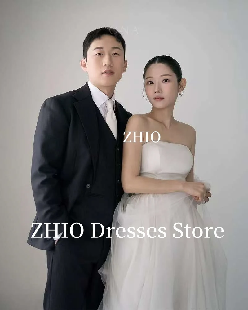ZHIO Einfaches Hochzeitskleid aus Seidentaft mit Tüll, Korea-Fotoshooting, A-Linie, bodenlang, Brautkleider, individuell gestaltet, elegant