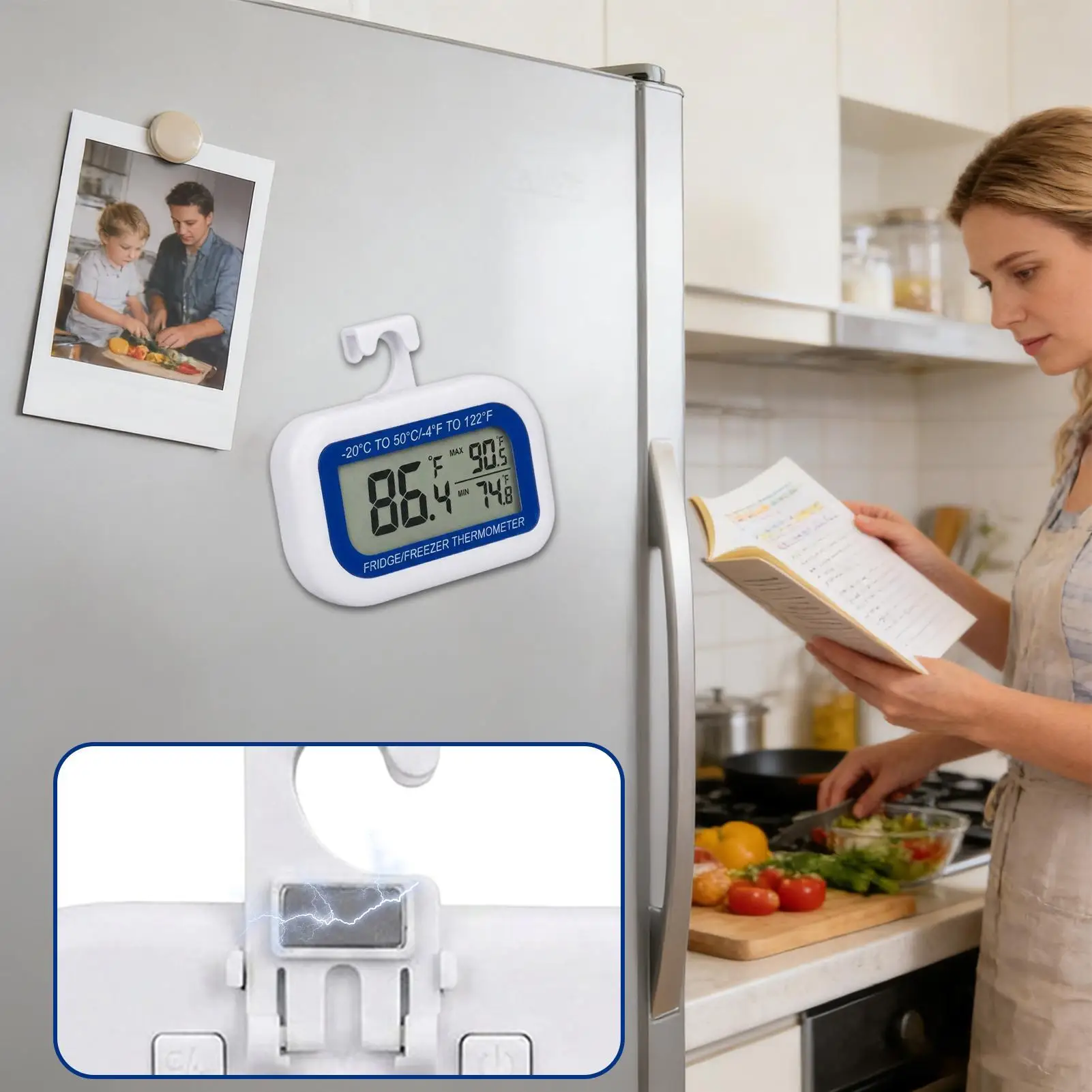 Refrigerator Temperature Gauge Easy To Read LCD Display Max Min Record Magnetic Refrigerator Cooler Temperature Gauge For Home