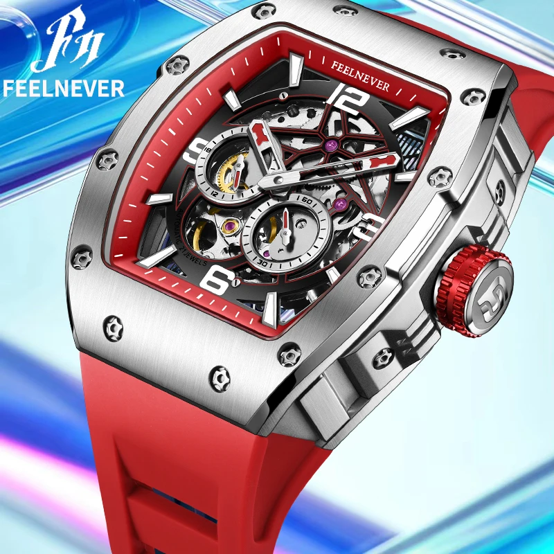 

FeelNever Luxury Extraordinary Mechanical Wristwatch Casual Sport Silicone Hollow Watches for Men Luminous Waterproof Man Watch