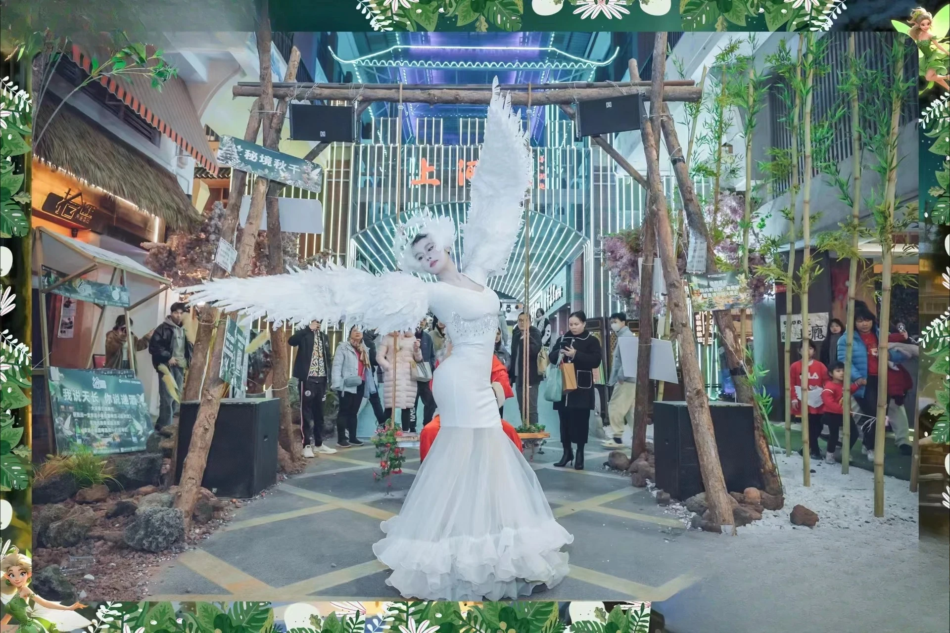 Angel Wings Dance Event Large Performance Walk Show Photo Cover White Feather Wings on Arms Stage Props