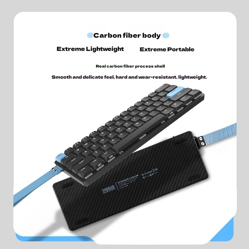 Teclado mecánico inalámbrico Epomaker Carbon60, Material de fibra de carbono, cuerpo ligero y ultrafino, teclado de oficina de perfil bajo