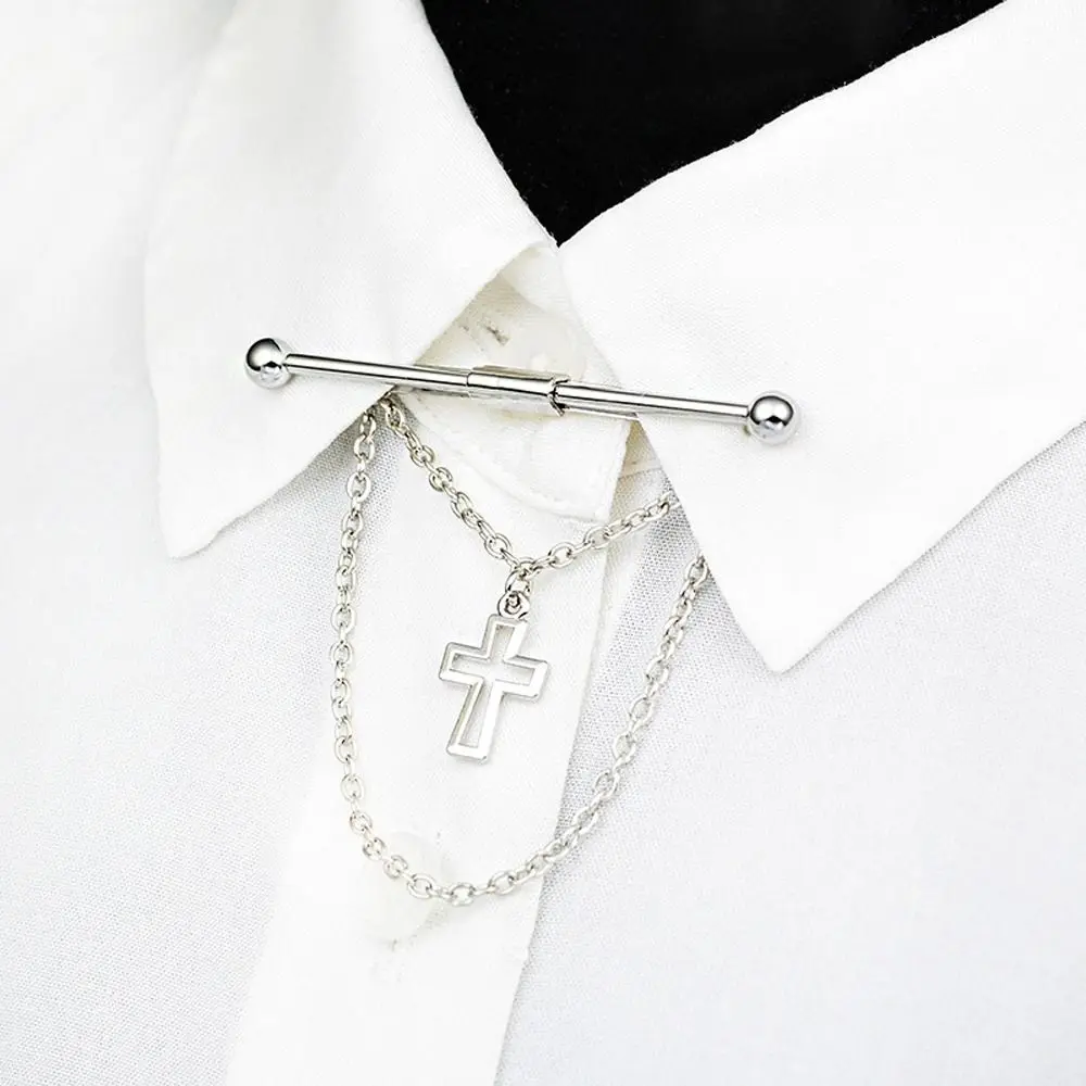 Men Collar Pin Necktie Clip Bar Cross Tassel Chain Shirt Collar Pin Wedding Gift Suit Brooch Lapel Pin Clothing Accessories