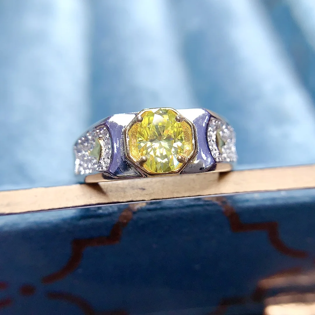 Yellow Moissanite Platinum Plated Engagement Rings 1-2 Carat Gem Diamond Sterling Silver Wedding Ring Women's Fine Jewelry