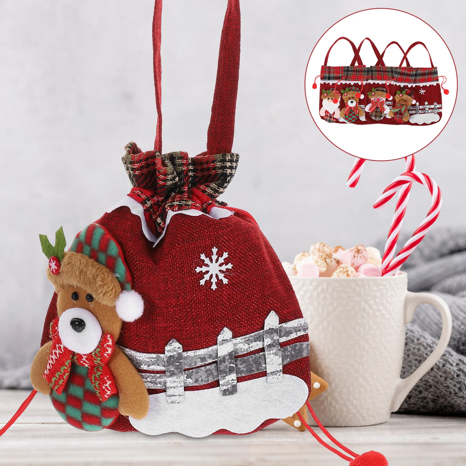 

4Pcs Christmas Gift Bags Drawstring Cloth Pouches for Xmas Treats Party Favors Candy Wrapping Storage Reusable