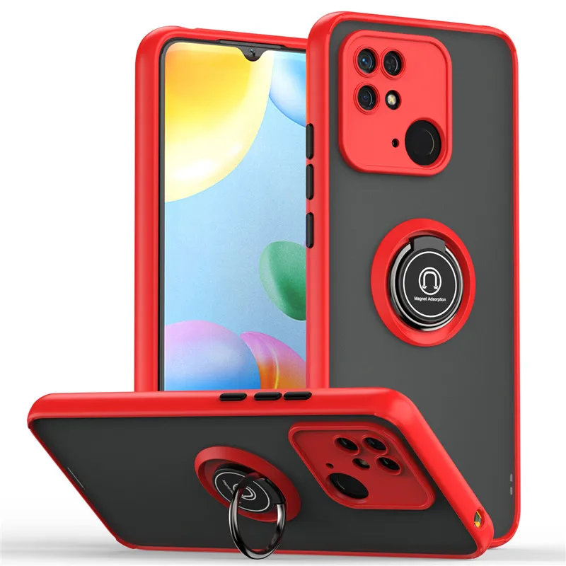 Magnetic Car Holder Ring Shockproof Armor Phone Cases For Xiaomi Redmi 10 10A 10C Matte Back Cover Redmi10C 10 C Cases