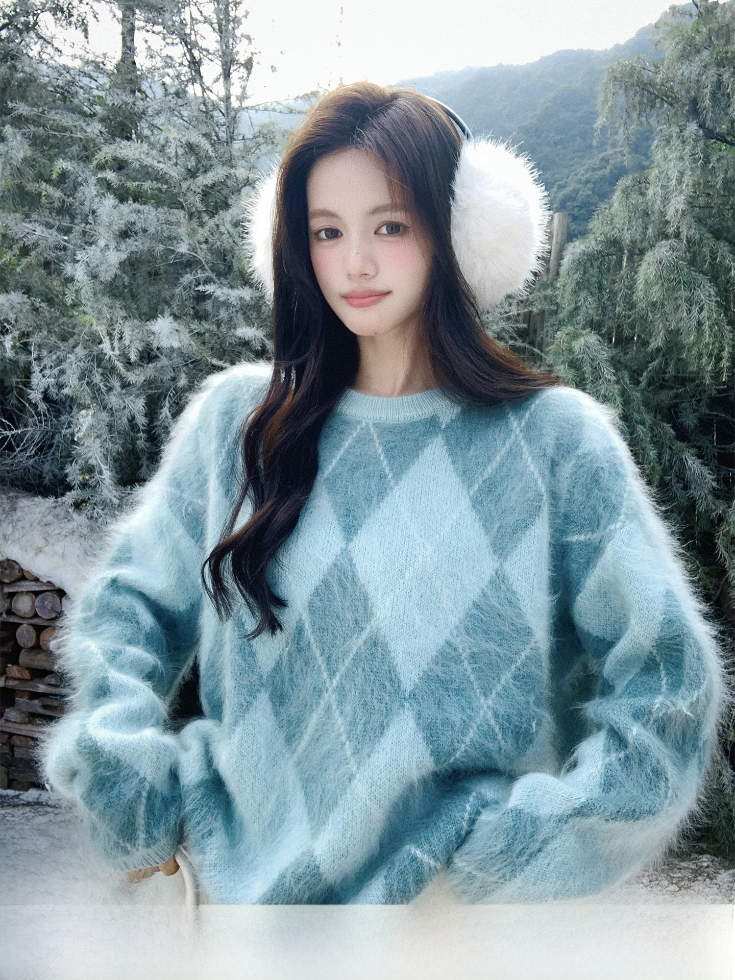 

Льняной шерстяной вязаный свитер с круглым вырезом, свободного кроя, универсальный, для ношения под одеждой, с контрастным ромбовидным узором, в стиле ретро, для женщин