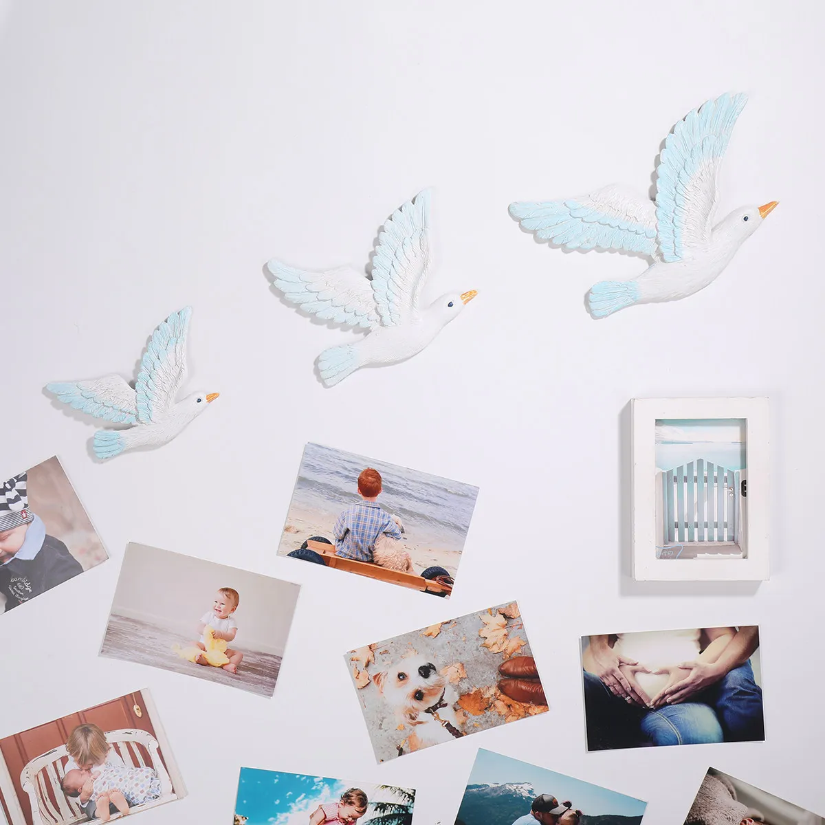 3Pcs Resin Seagulls Wall Hanging Decoration Mediterranean Style Ornamental Seabirds for Home Bedroom Living Room Nautical Decor