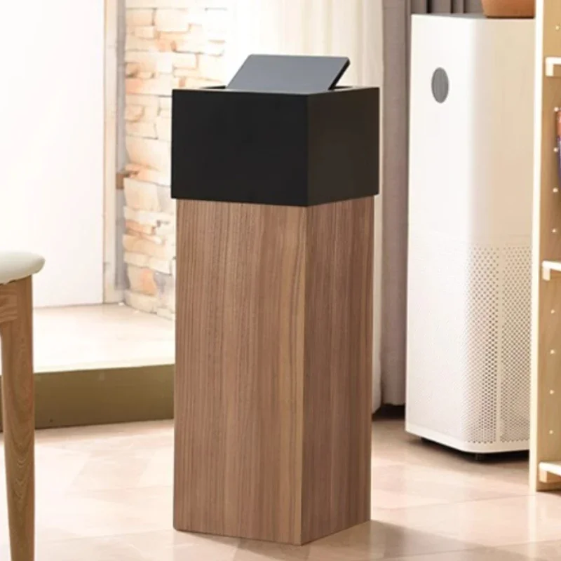 

Trash Bin Wooden Rolling Cover Kitchen Trash Can Storage Rectangular Bathroom Litter Bins Bedroom Big Size Garbage Can with Lid