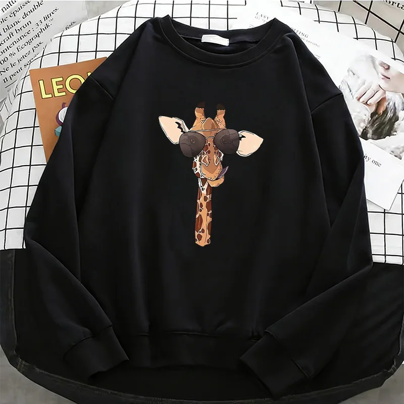 

Модные женские худи Y2K с графическим принтом милого жирафа, флисовая толстовка, мягкий дышащий пуловер с круглым вырезом, повседневная женская одежда
