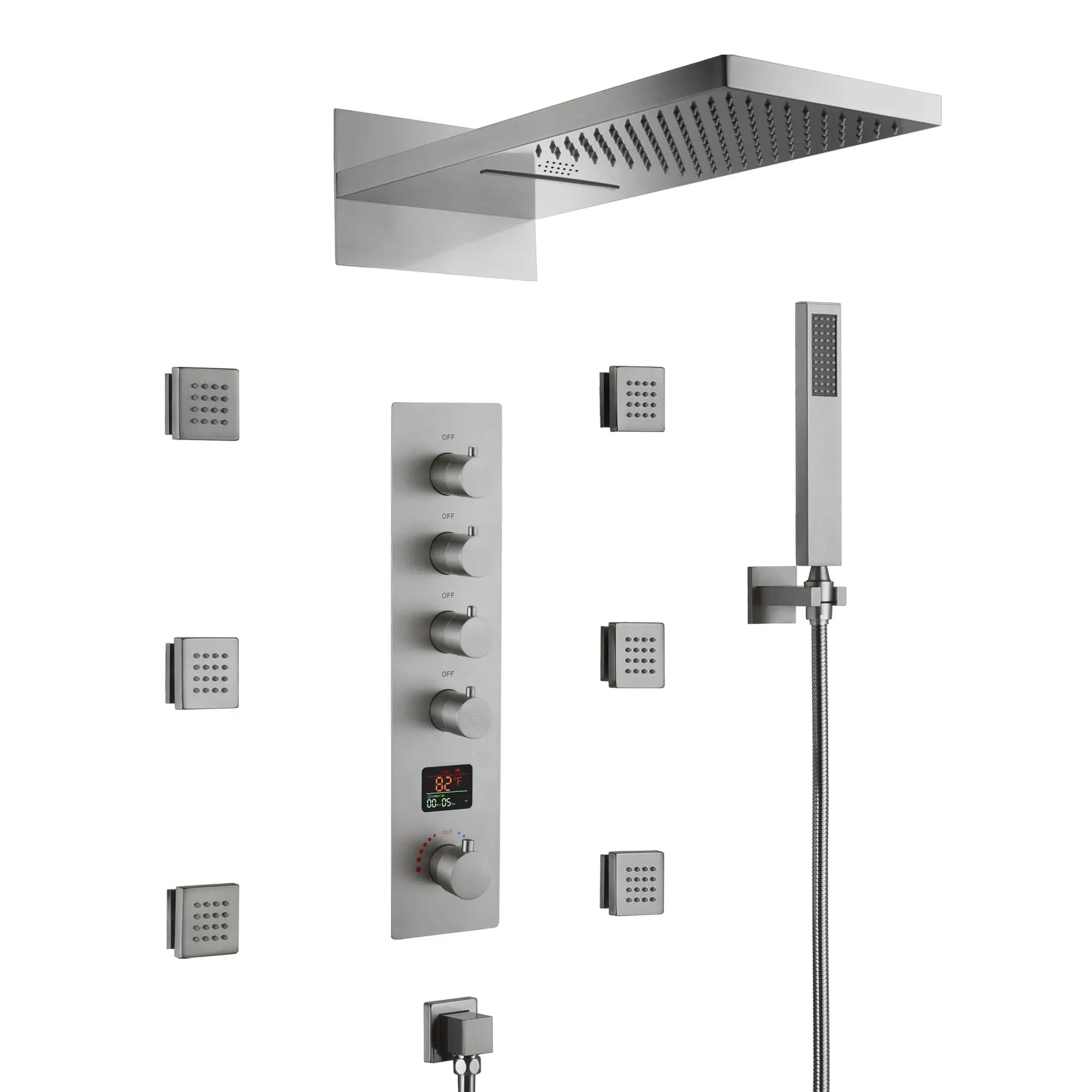 

Потолочный умный душевой набор для ванной комнаты, насадка для душа из матового никеля и набор душевой системы со шлангом и музыкой