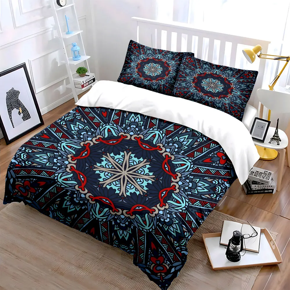 Intricate Symmetrical Blue Pattern Print Soft Comfortable Duvet Cover Bedding Set Included 1*Duvet Cover 2*Pillowcases 2