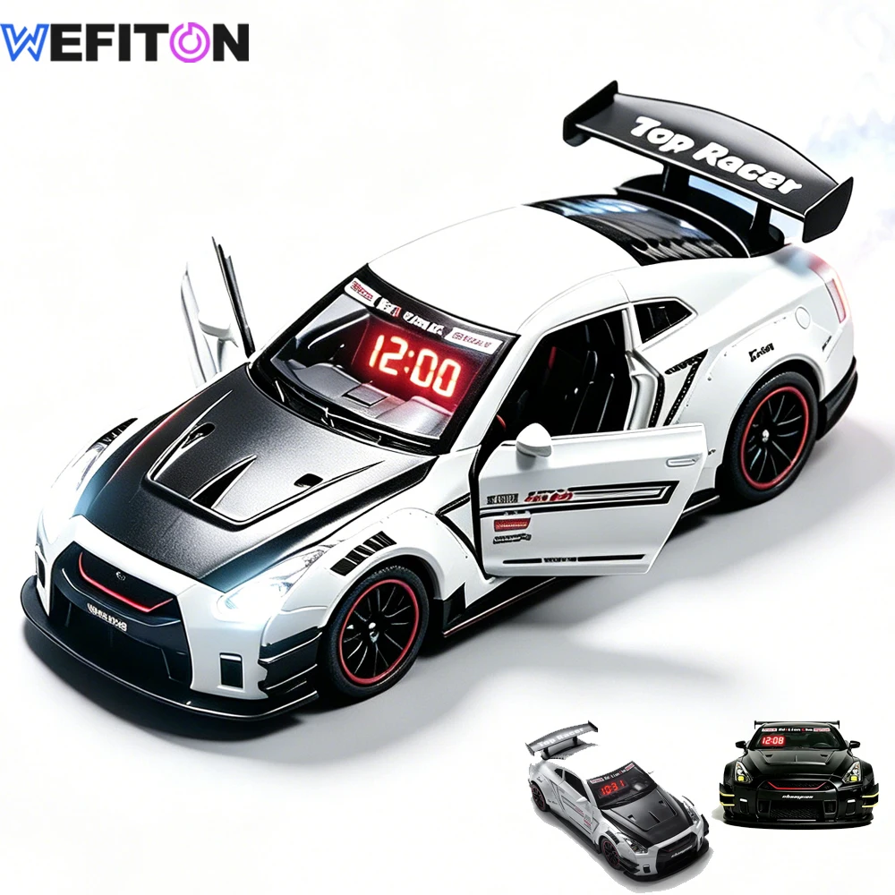 Hypercar Alarm Clock, Engine Roar & Mist Spray, LED Light Up, Alloy Shell, Rechargeable, Remote, Desk Decor for Kids Adults