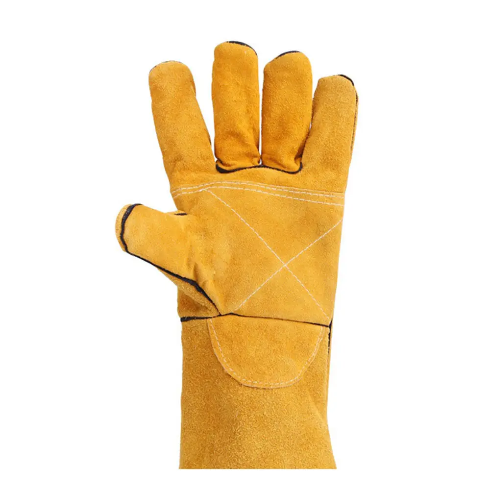 

Heat Resistant Welding Gloves 2-Layer Long Sleeve Yellow Working Gloves Fireproof for Stove Oven Barbecue Picnic Camping