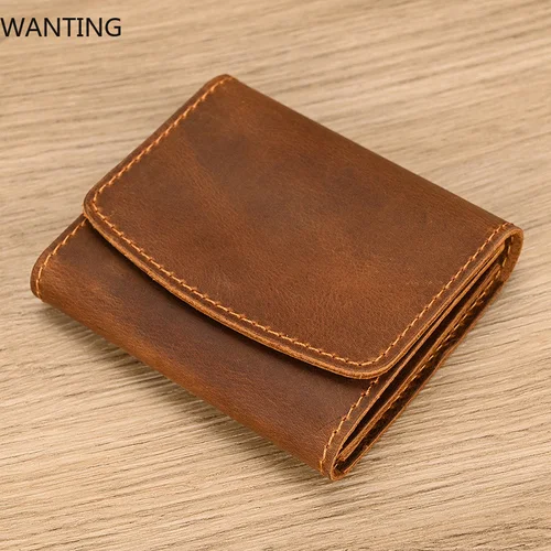 Imagen 2 del producto 2025 nuevo diseño pequeño monedero para hombres mujeres tarjetas monedas de efectivo cartera corta de cuero genuino Clip monedero mujer carteras masculinas