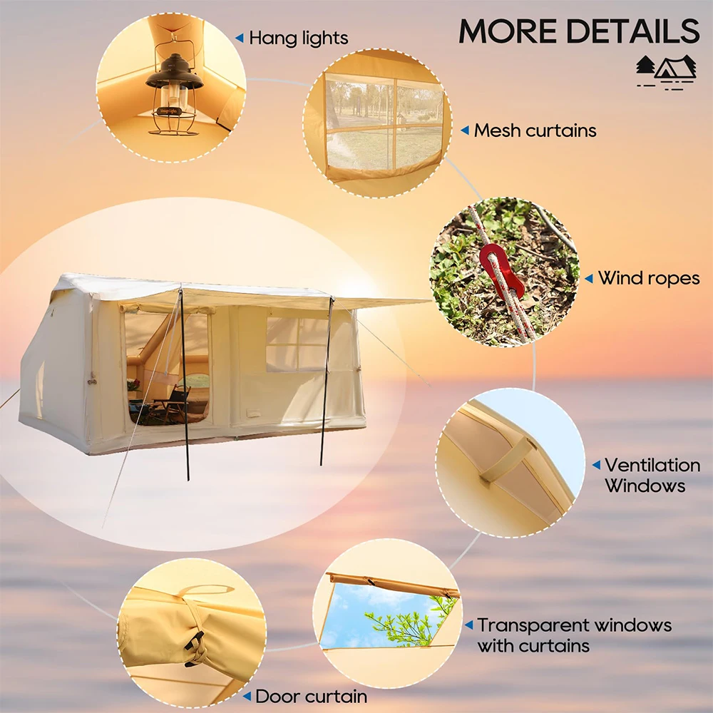 Inflatable Camping Tent 4-8 Person 4-Season Waterproof Windproof Oxford Fabric Easy Setup Glamping