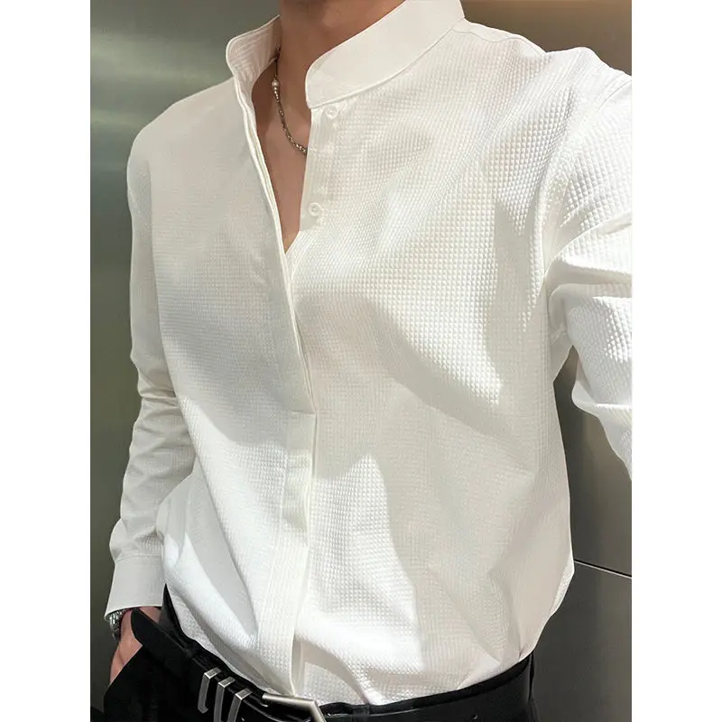 

Мужская рубашка Extra Large 300 Pou с воротником-стойкой, длинным рукавом, универсальная, осенняя, новая, повседневная, модная, удобная