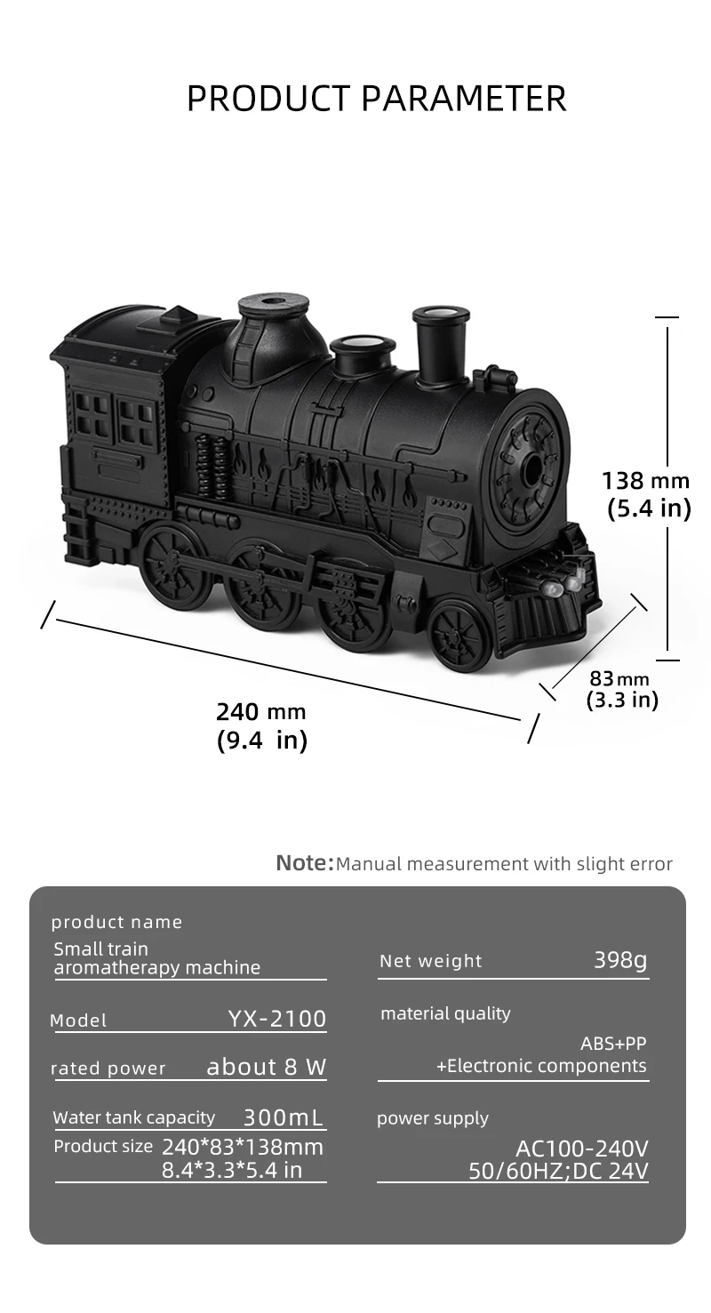 Creative Vintage Train Locomotive Air Humidifier Aromatherapy Diffuser Sprayer with Jellyfish Smoke Ring /Essential Oil Set