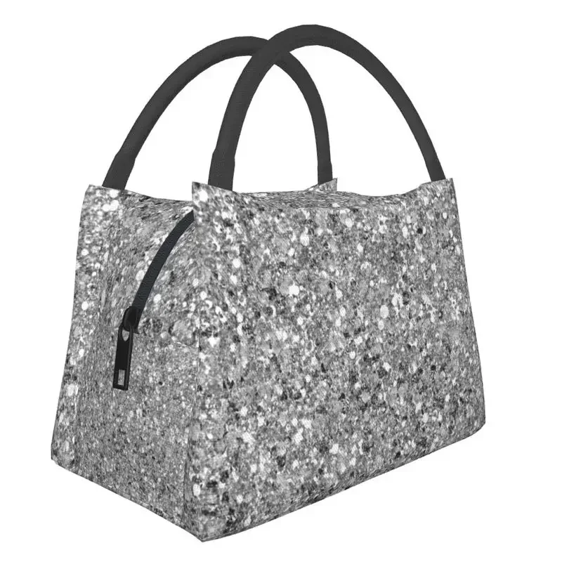 Glitters And Glitz Silver Insulated Lunch Bag for Women Portable Cooler Thermal Lunch Box Work Picnic