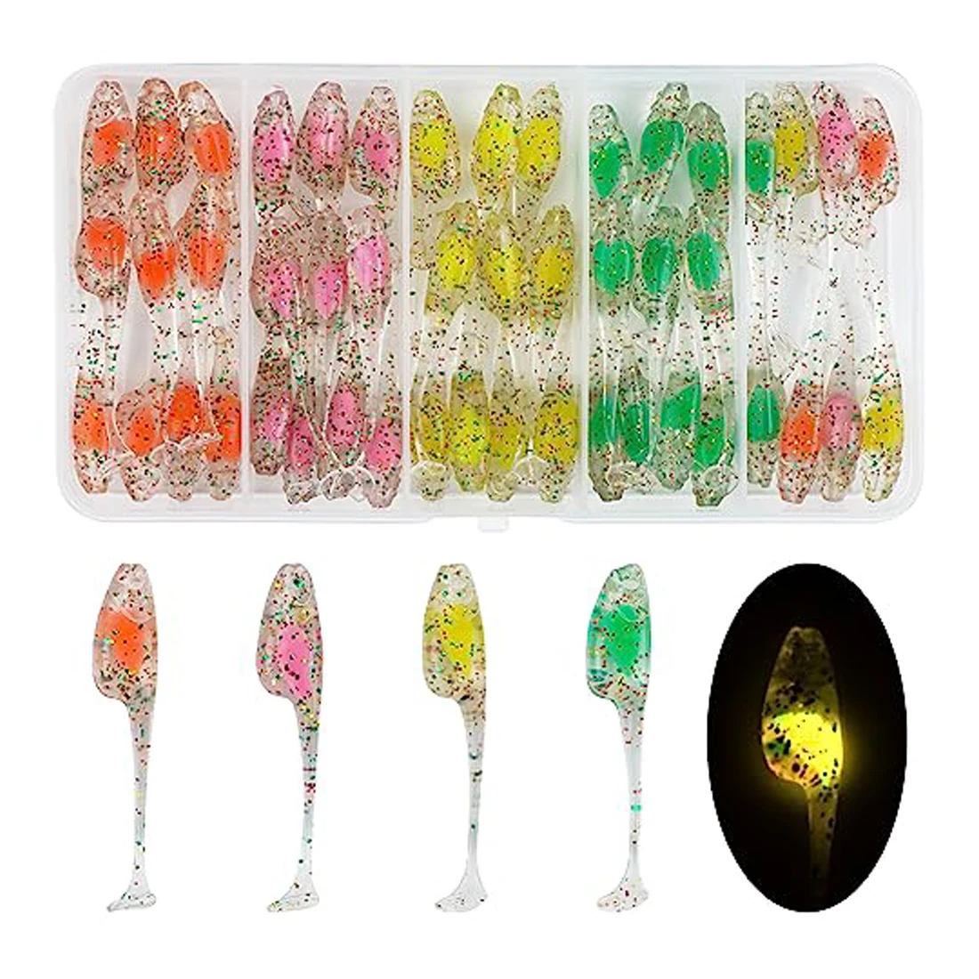 55/48Pcs Crappie Lures Jigs Heads Kit Soft Fishing Baits with Underspin Jig hook for Bass Fishing Lures Panfish Fishing tackle