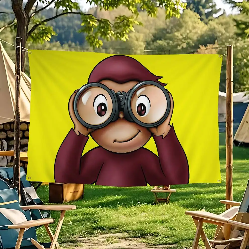 Animation C-Curious George Creative Pattern Hanging Flag Polyester Printed Banner Hand Pulled Flag