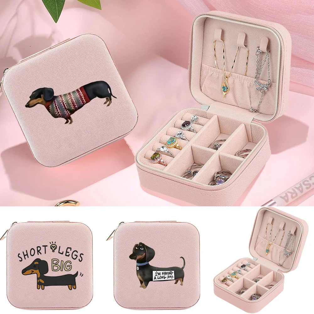 

Multi Grid Jewelry Box for Women's Accessories PU Leather Waterproof Jewels Box Organizer Square Jewel Boxes Dog Printing