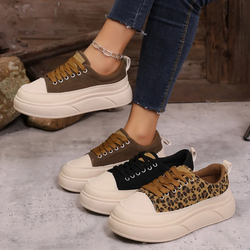 

2025 Spring Leopard Print Women's Shoes New Korean Style Thick-Soled Sports Sneakers Casual Shoes for Women