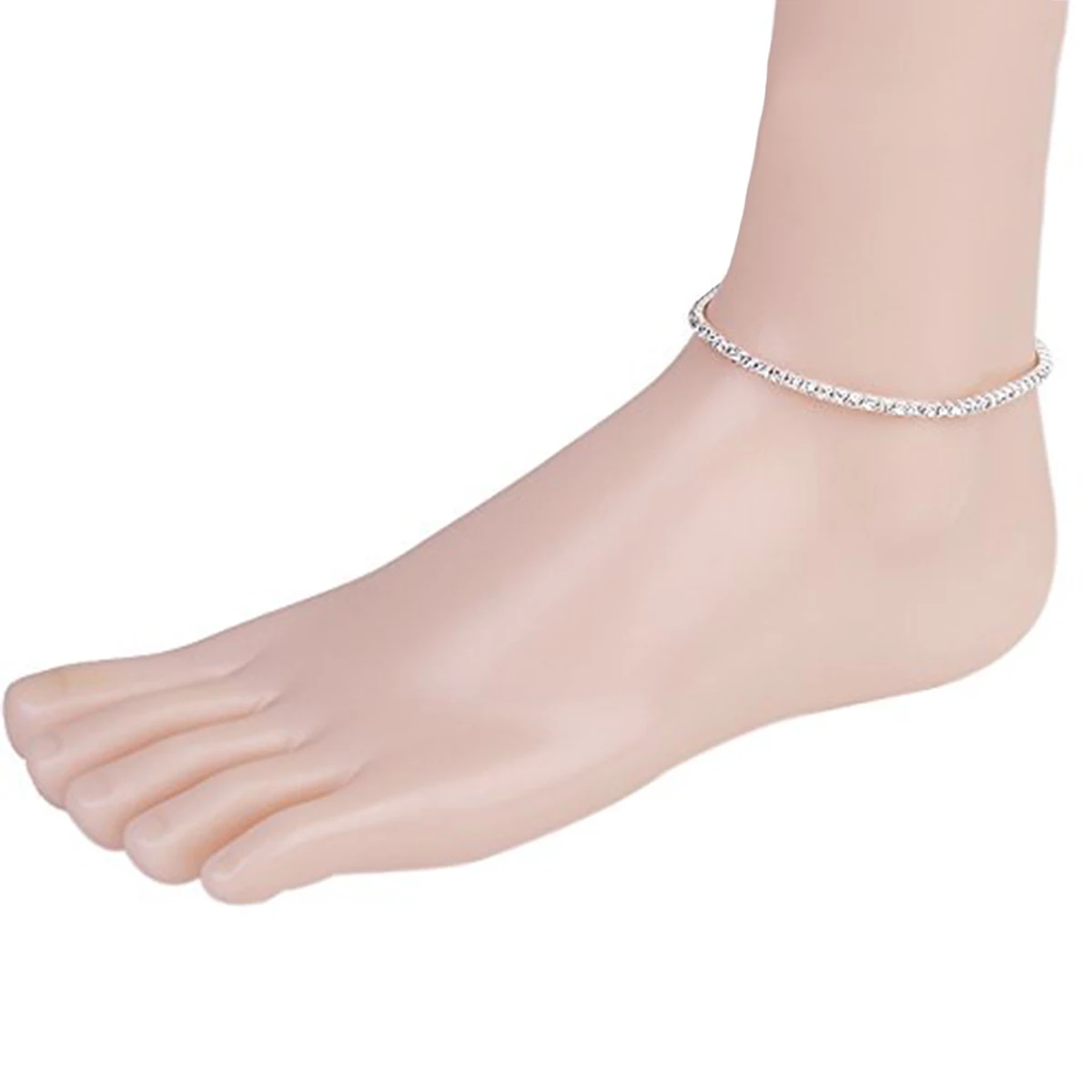 1PCS Flashy Rhinestone Ankle Bracelet Women Adjustable Alloy Anklet Silver Sparkling Chain Party Banquet Jewelry Gift Elastic