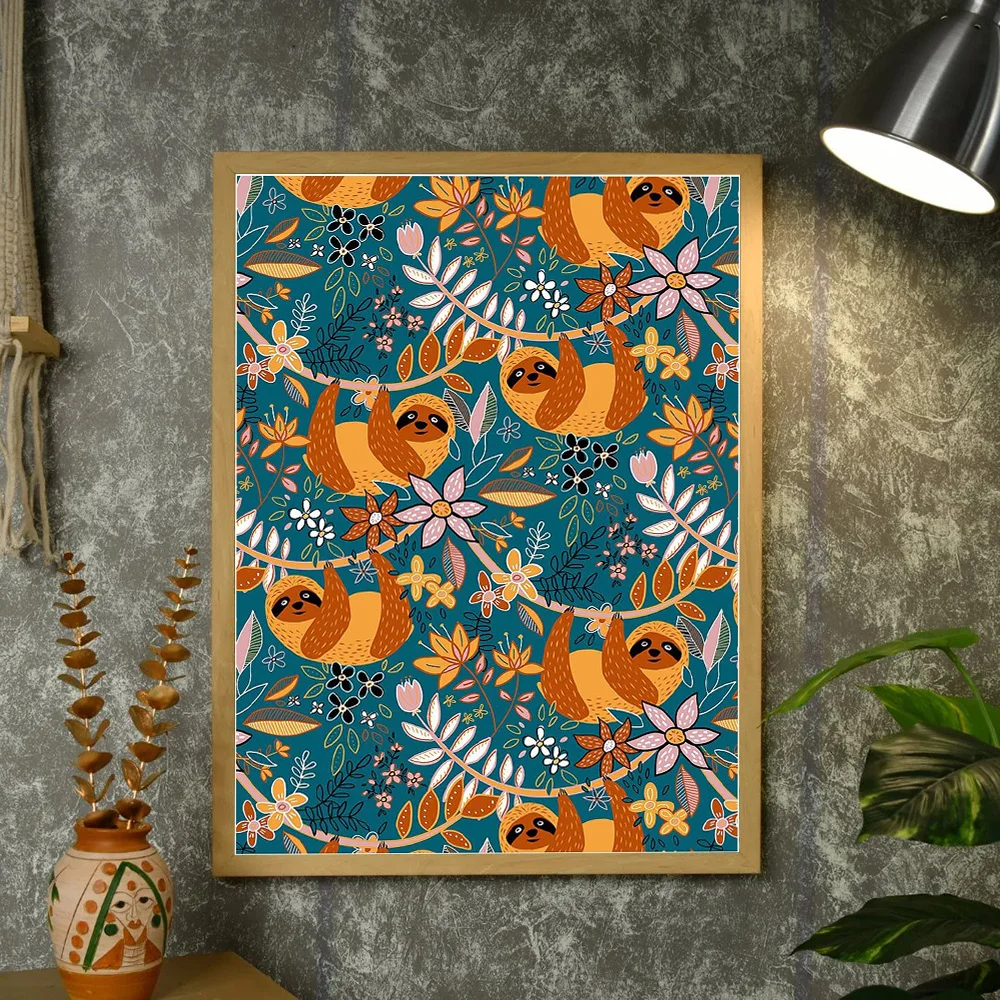 لطيف الكسل قماش جدار الفن الغابات الحيوان اللوحة ديكور المنزل غرفة المعيشة غرفة نوم الجدار الشنق هدية الفن الحديث الطباعة #4