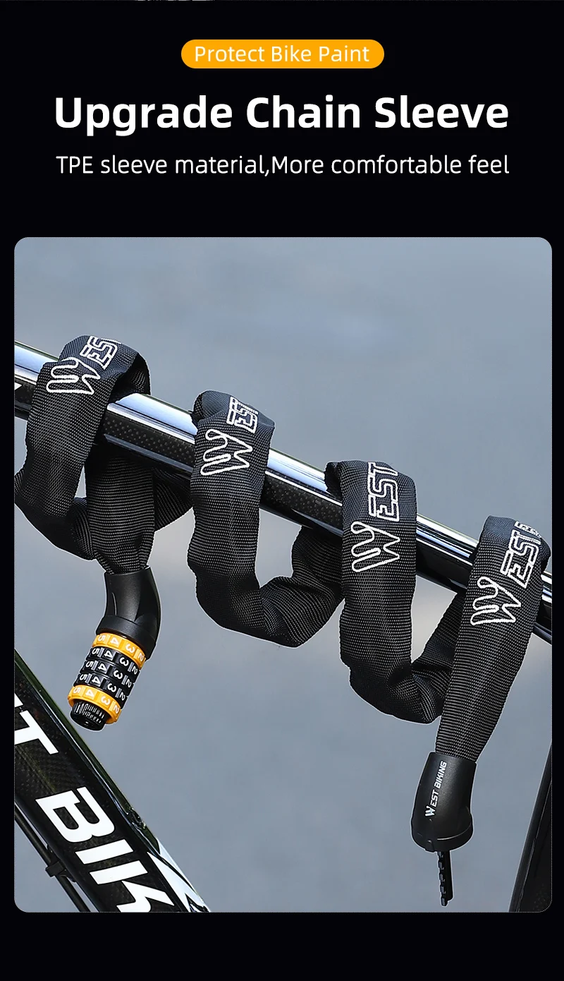 WEST BIKING Lokaler Versand Fahrradschloss 65-150CM Multilängen-Fahrradkettenschloss Motorrad E-Bike Fahrrad 5-stelliges Passwort Diebstahlsicherung Sicherheitsschloss – Detail 9