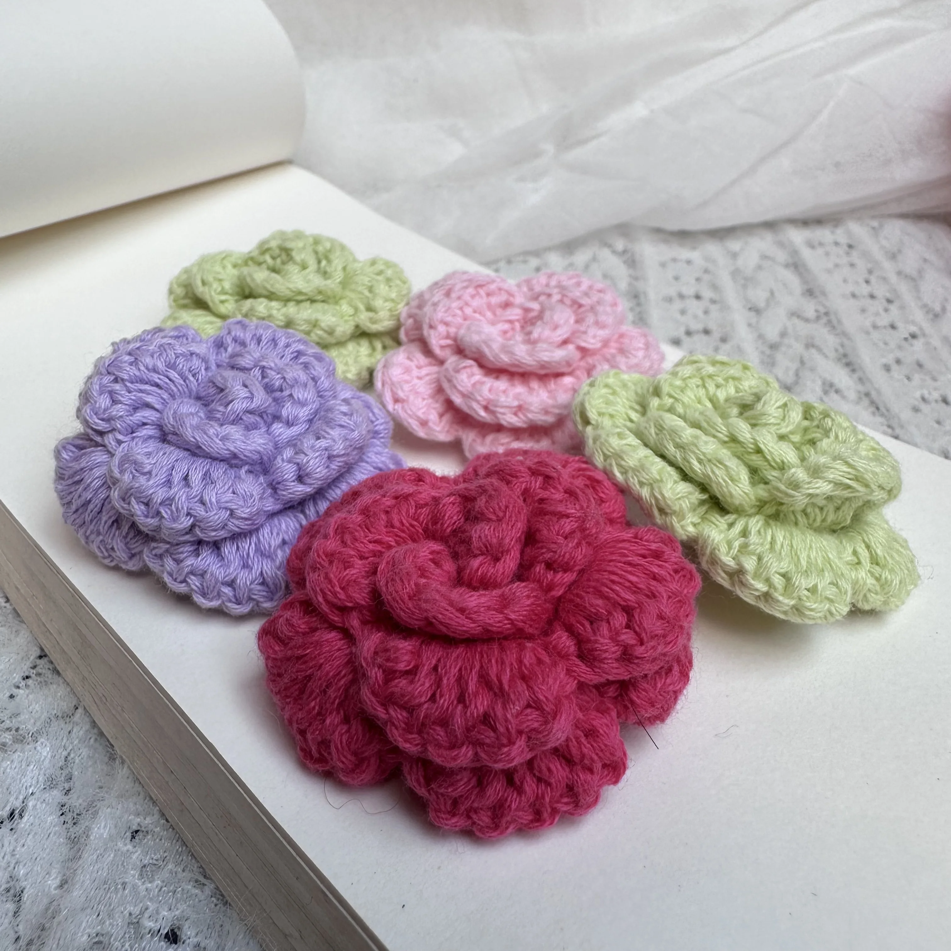 11 colors 4.3cm handmade three-dimensional rose DIY flower materials wool crochet clothing bag socks hair decoration