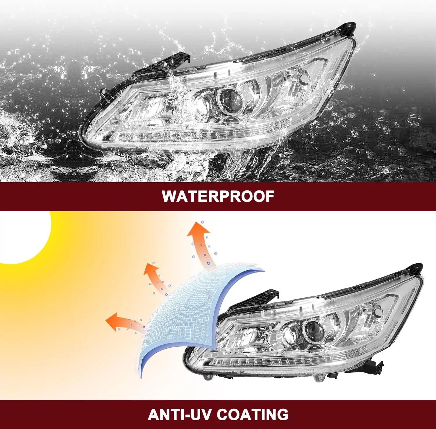 Untuk Honda Accord Sedan 4-Pintu Tahun 2013 2014 2015 [Tipe Halogen Pabrik] Set Pengganti Lampu Depan Proyektor (Chrom