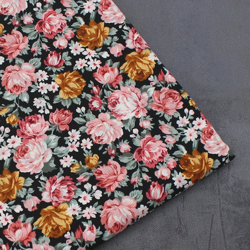 Cotton Poplin Printed Fabric Pastoral Style Large Floral Clothing Thin Breathable Sewing Accessories