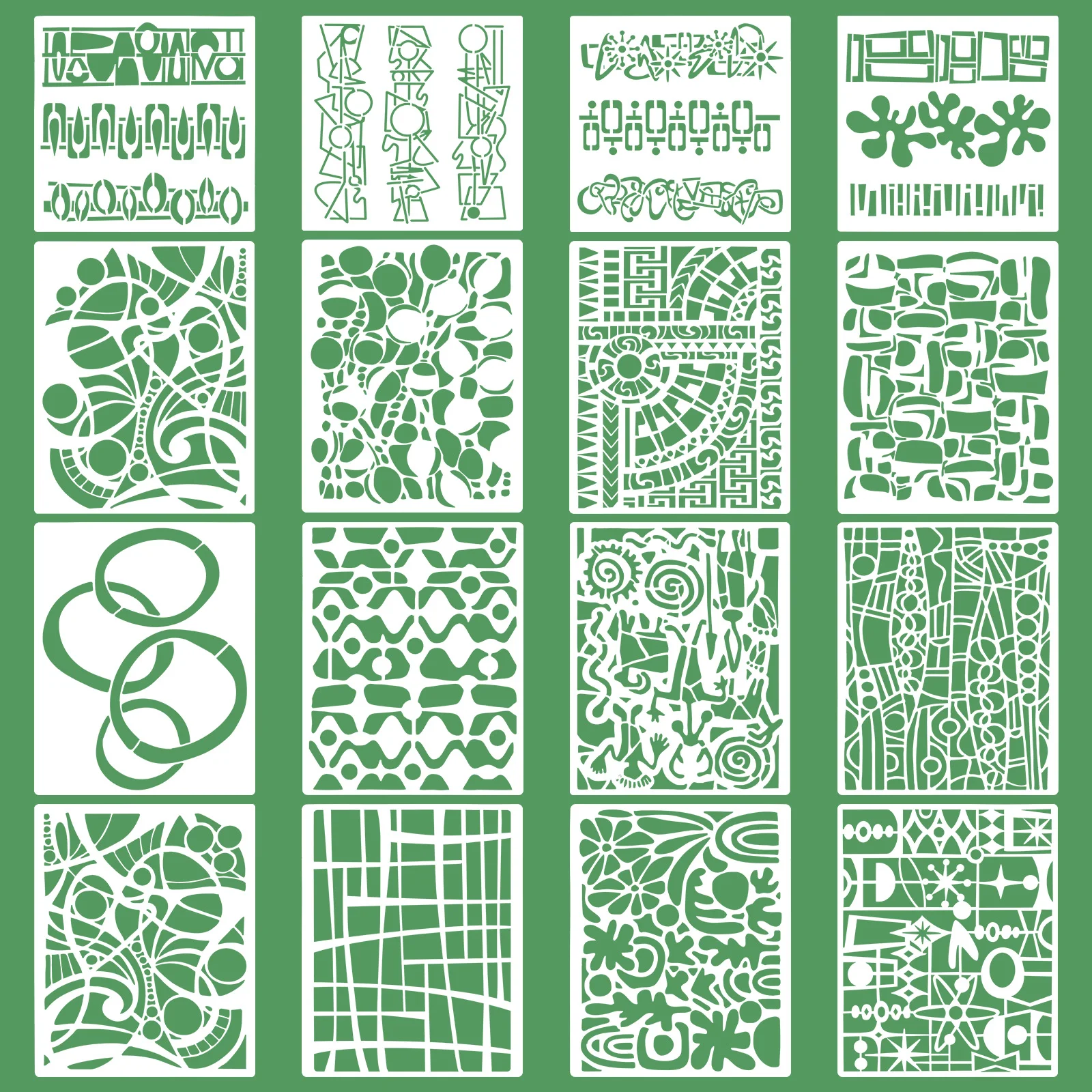 16Pcs Geometric Texture Stencil Reusable PET Set for Wall Fabric Painting Geometric Texture Stencil  Abstract Painting Stencil