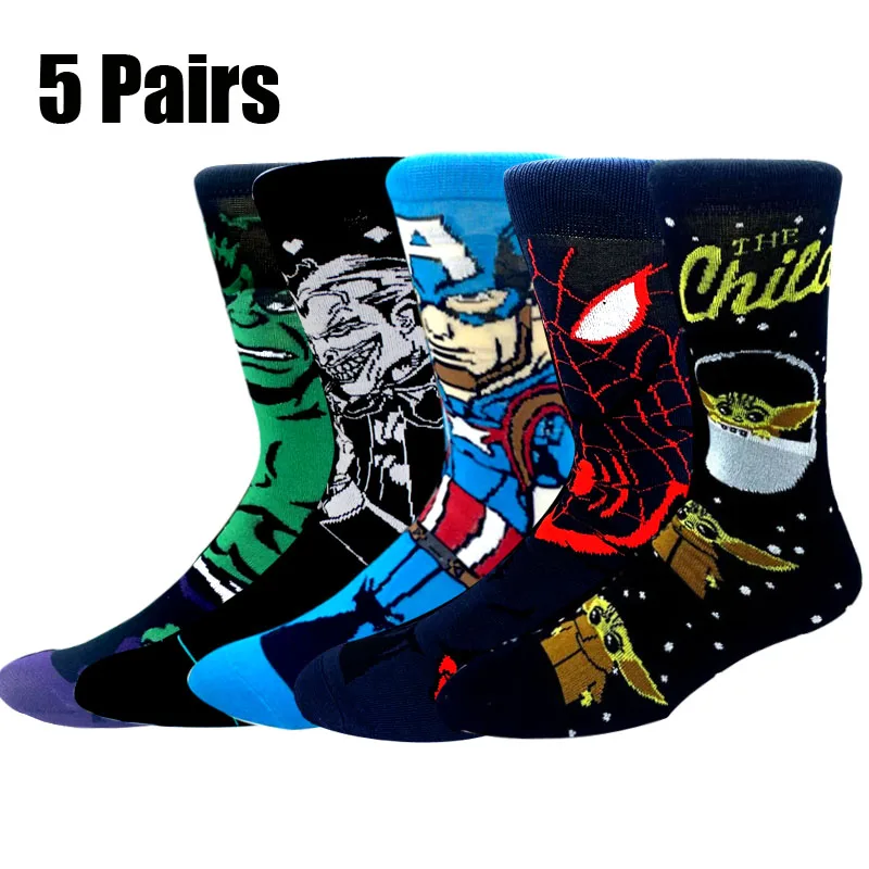 

5 пар модных мужских длинных носков, носки с героями мультфильмов аниме, забавные носки, креативные и новые носки, модные женские носки в стиле хип-хоп