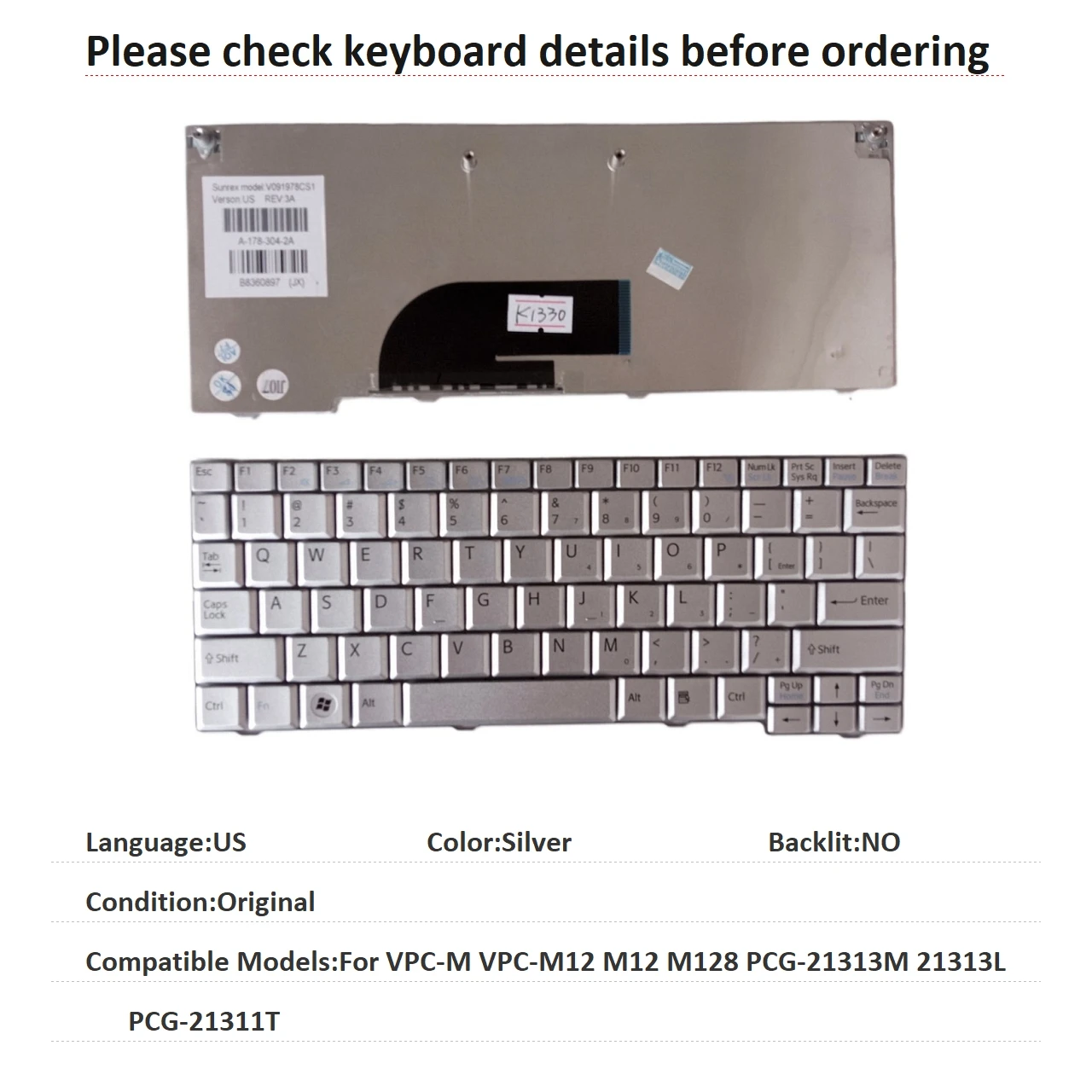 Nuevo teclado en idioma estadounidense para Sony VPC-M VPC-M12 M12 M128 PCG-21313M 21313L PCG-21311T, teclado de repuesto para ordenador portátil