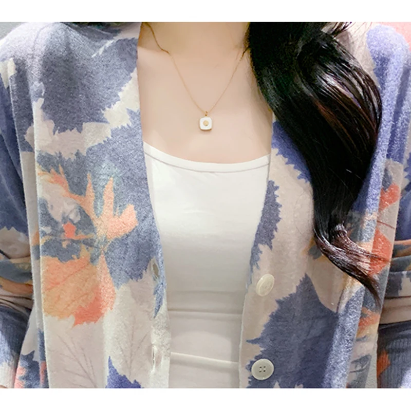 MadBlack-Women ヨーロッパの服 セーター、セクシーな V ネック プリント、作業服長袖ルーズ カーディガン ニットウェア、2025 冬 C5D236CC