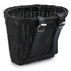 Bicycle Basket Kids Front Handlebar Rattan Handwoven Bike Basket Kids Woven Bike Pannier for Boys Girls Bicycles Pannier