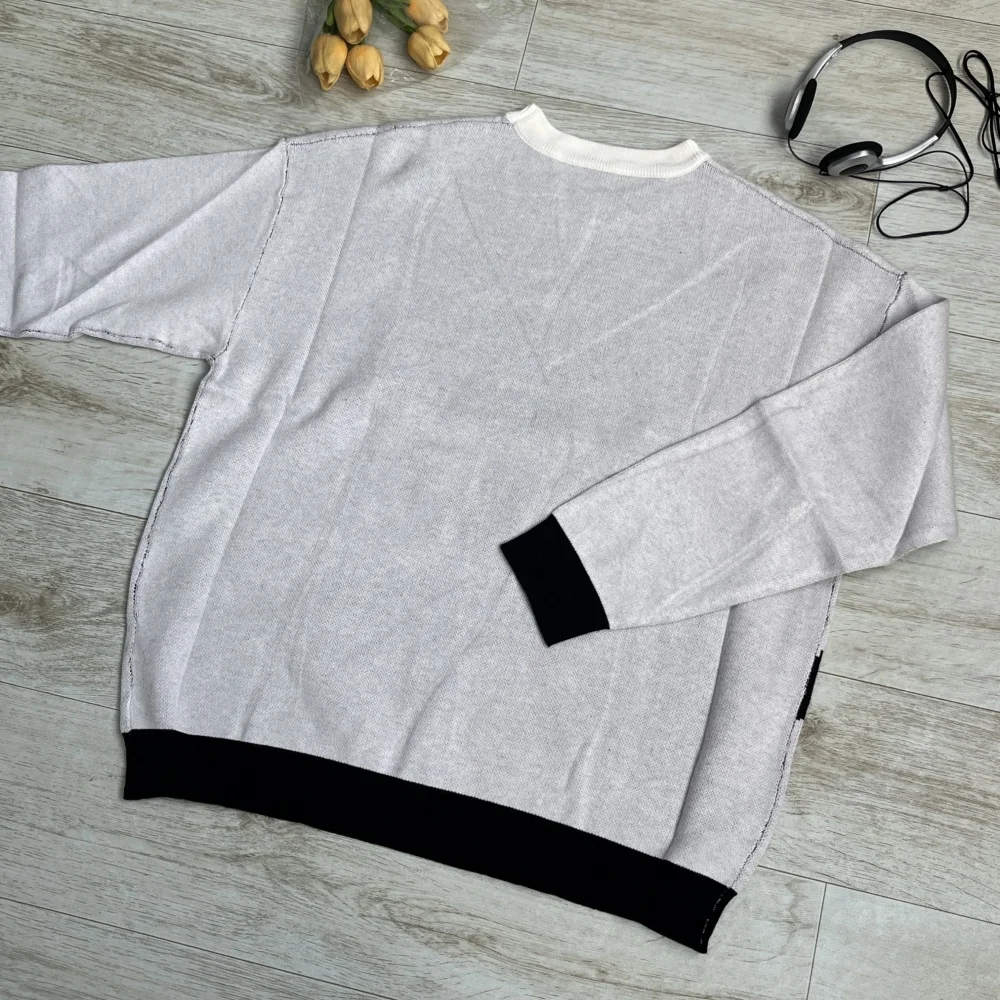 Herfst gebreide oversized trui met ronde hals heren basic portret bedrukte trui ronde hals elastische trui warme sportkleding heren